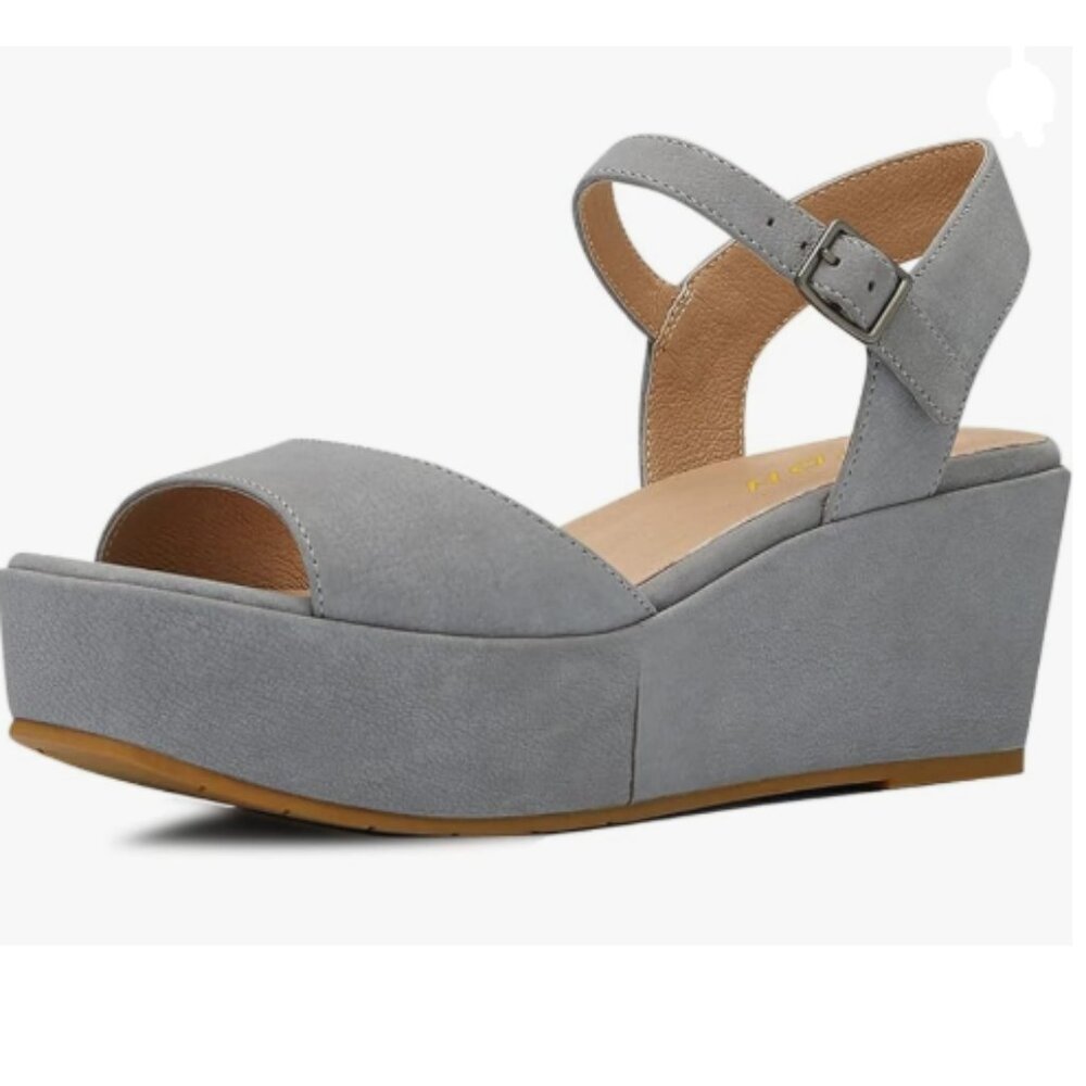 YDN Grey Platform Open Toe Sandals Ankle Strap Wedge High Heels Buckle Shoes